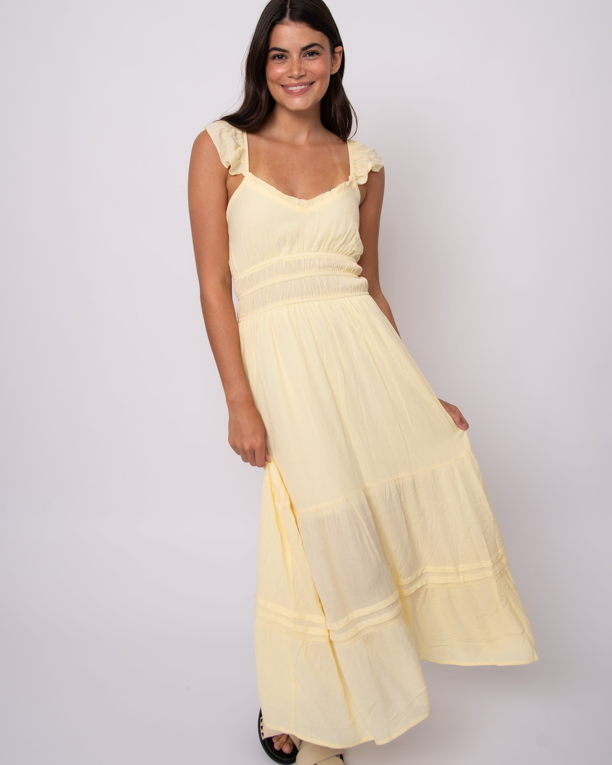 AERIE CRINKLE CHIFFON MAXI DRESS - SUNLIGHT