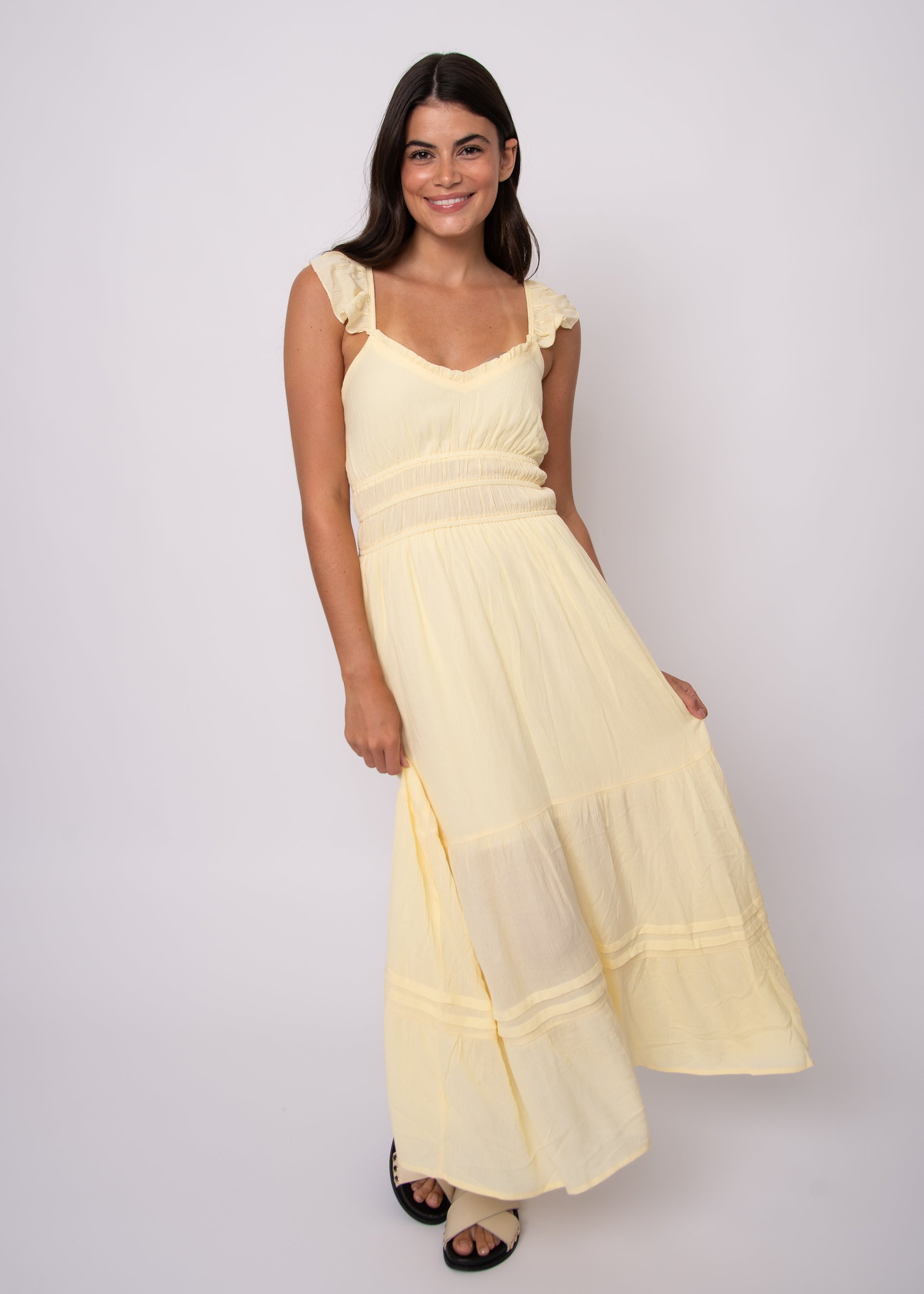 AERIE CRINKLE CHIFFON MAXI DRESS - SUNLIGHT