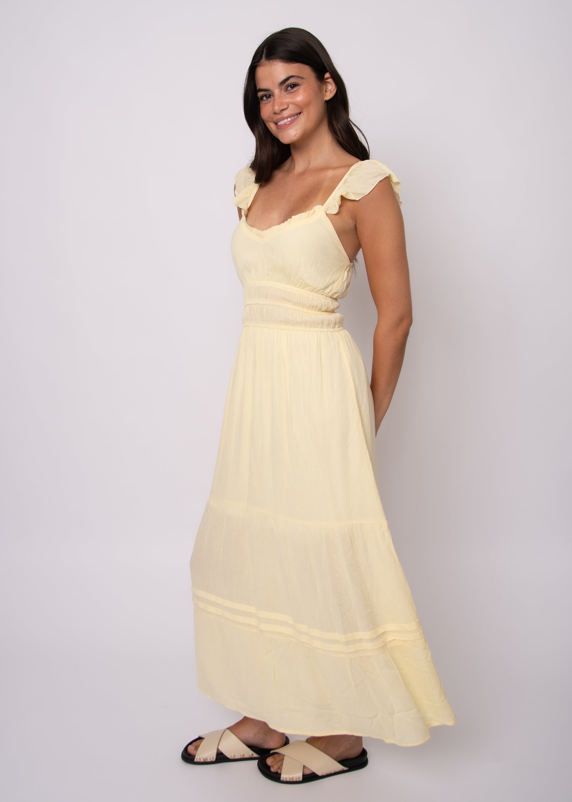 AERIE CRINKLE CHIFFON MAXI DRESS - SUNLIGHT