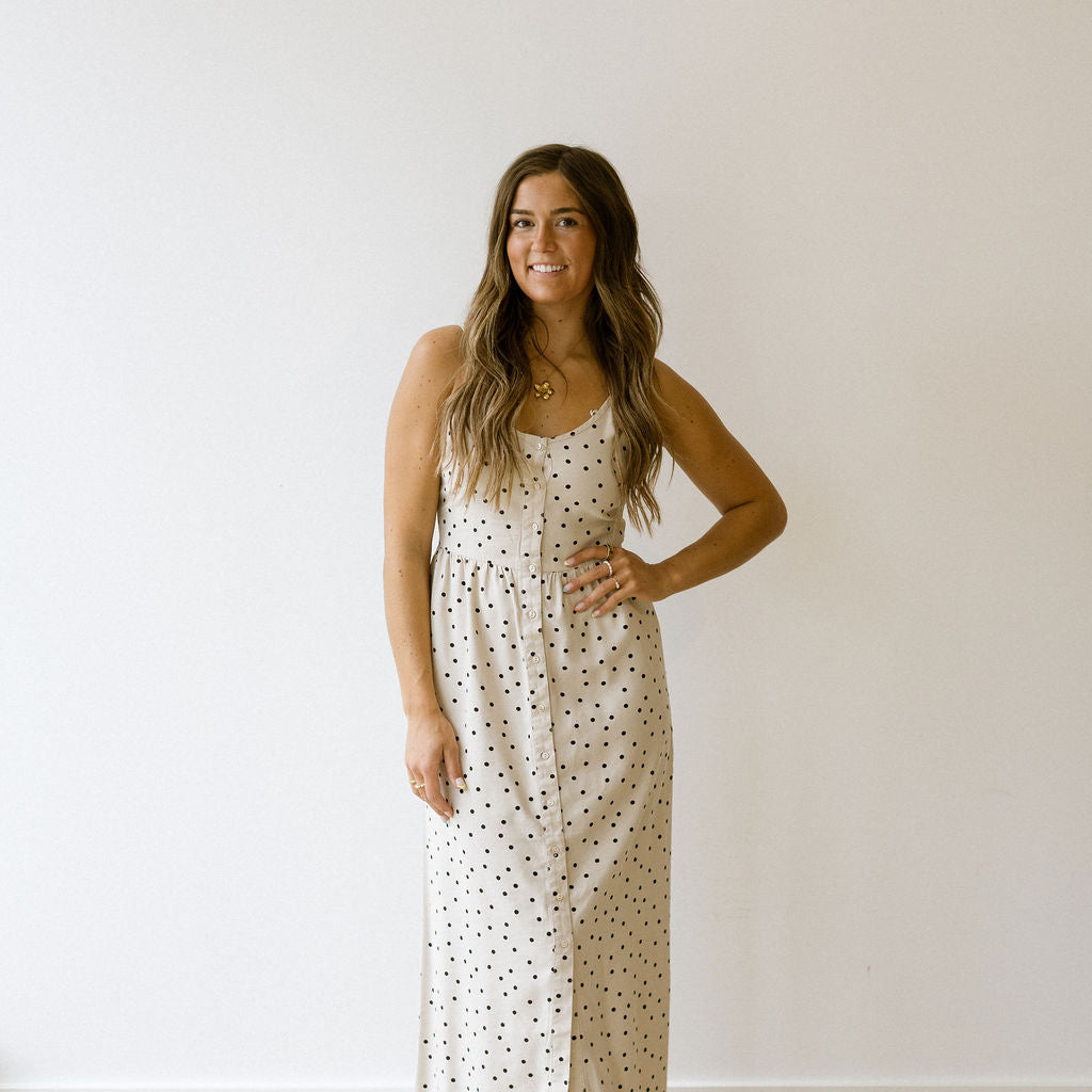 ONLY ARIS PRINTED LONG STRAP DRESS - PUMICE STONE DOT