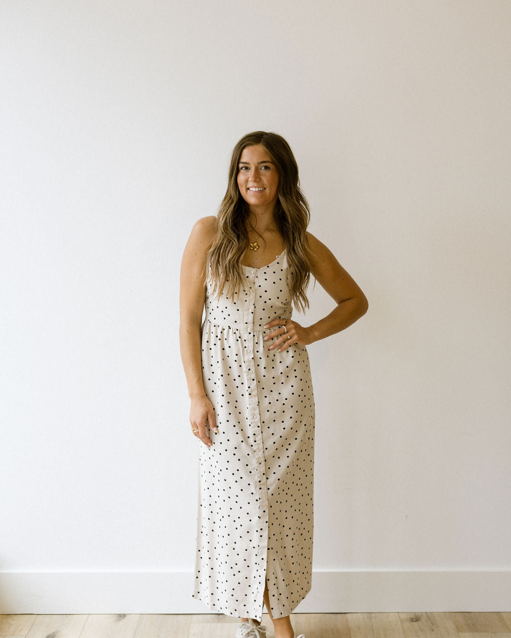 ONLY ARIS PRINTED LONG STRAP DRESS - PUMICE STONE DOT