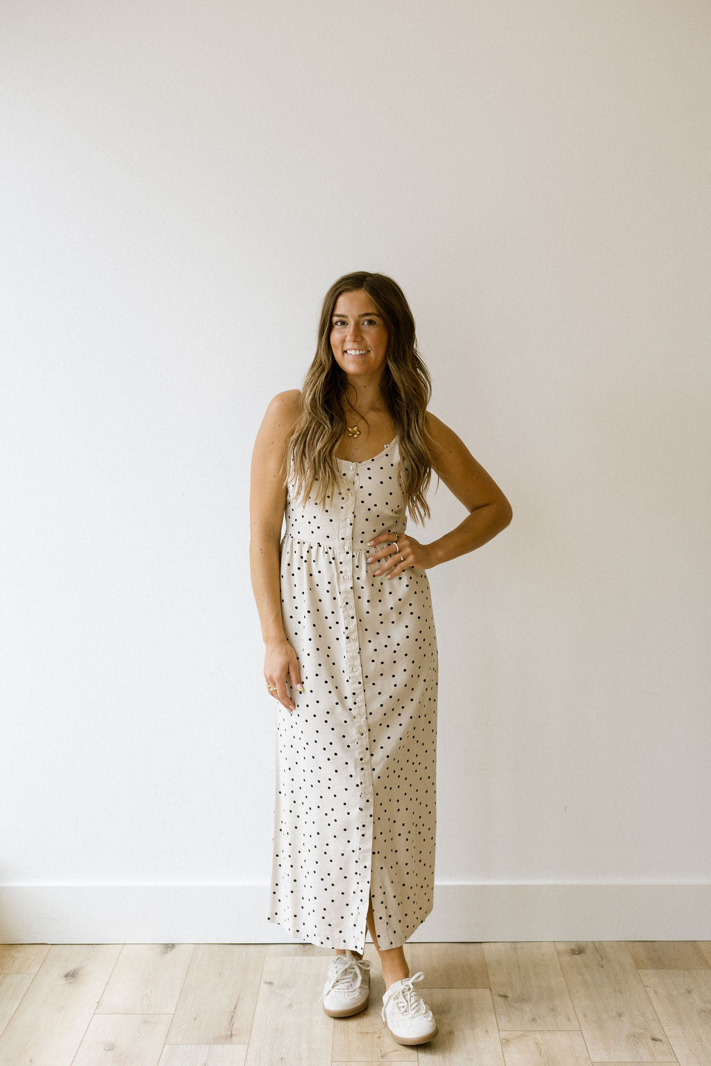 ONLY ARIS PRINTED LONG STRAP DRESS - PUMICE STONE DOT