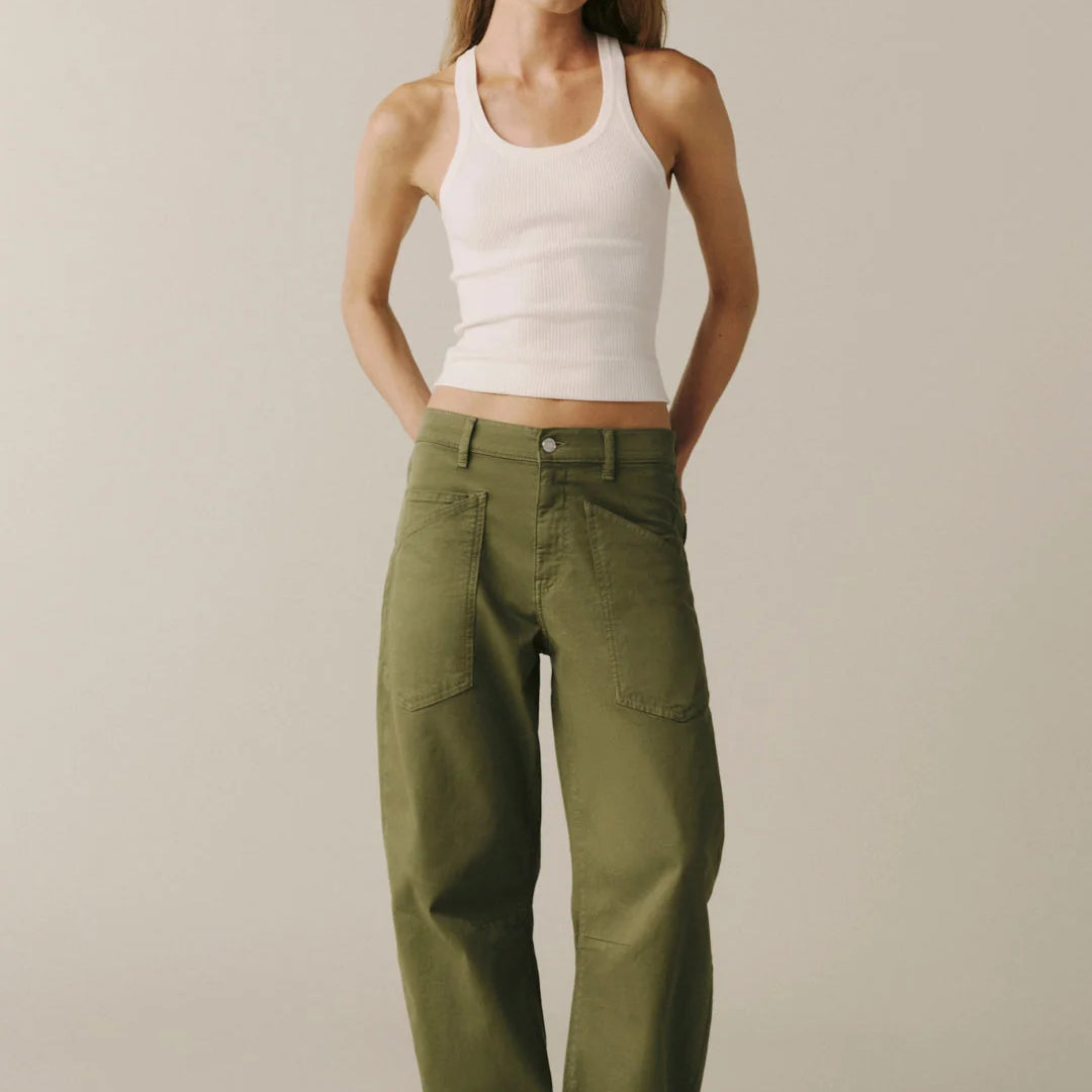 WARP + WEFT BNA SOFT CURVE TWILL TROUSERS - GREENER PASTURES