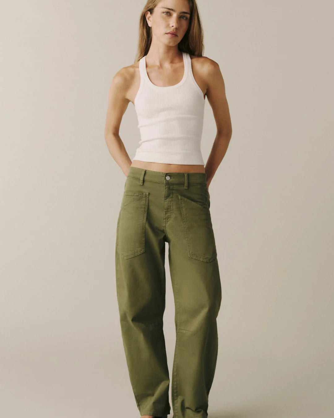 WARP + WEFT BNA SOFT CURVE TWILL TROUSERS - GREENER PASTURES