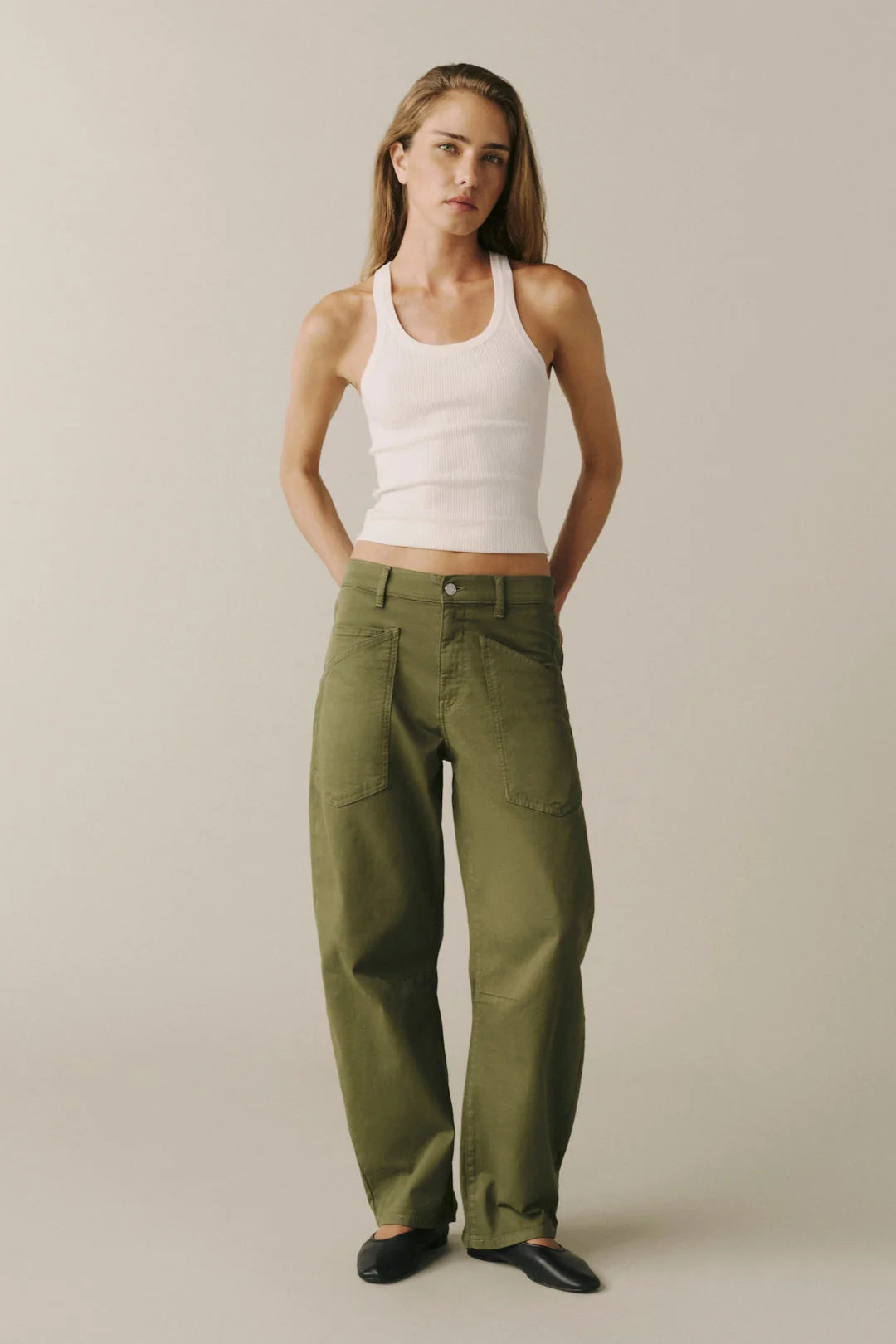 WARP + WEFT BNA SOFT CURVE TWILL TROUSERS - GREENER PASTURES