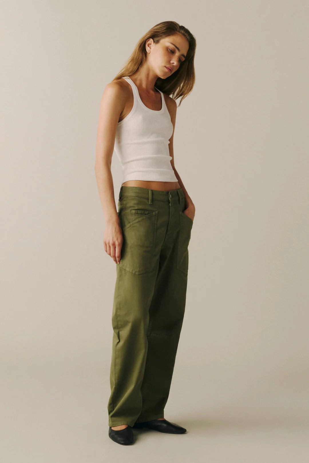 WARP + WEFT BNA SOFT CURVE TWILL TROUSERS - GREENER PASTURES