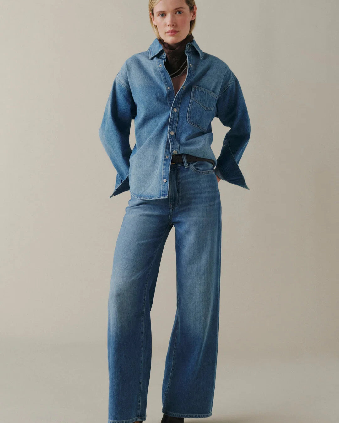 WARP + WEFT NCE WIDE LEG JEANS - BLUE MIST