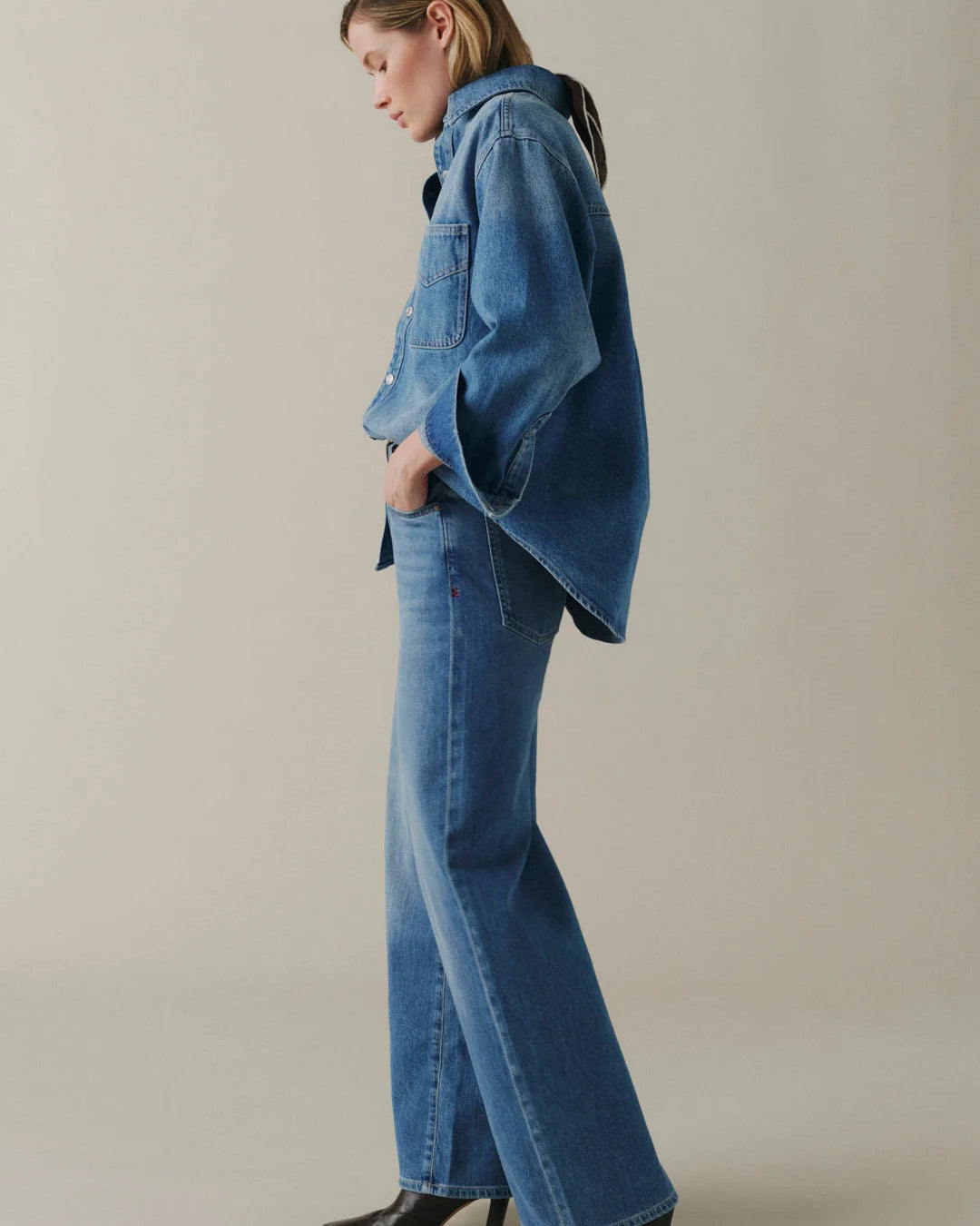 WARP + WEFT NCE WIDE LEG JEANS - BLUE MIST