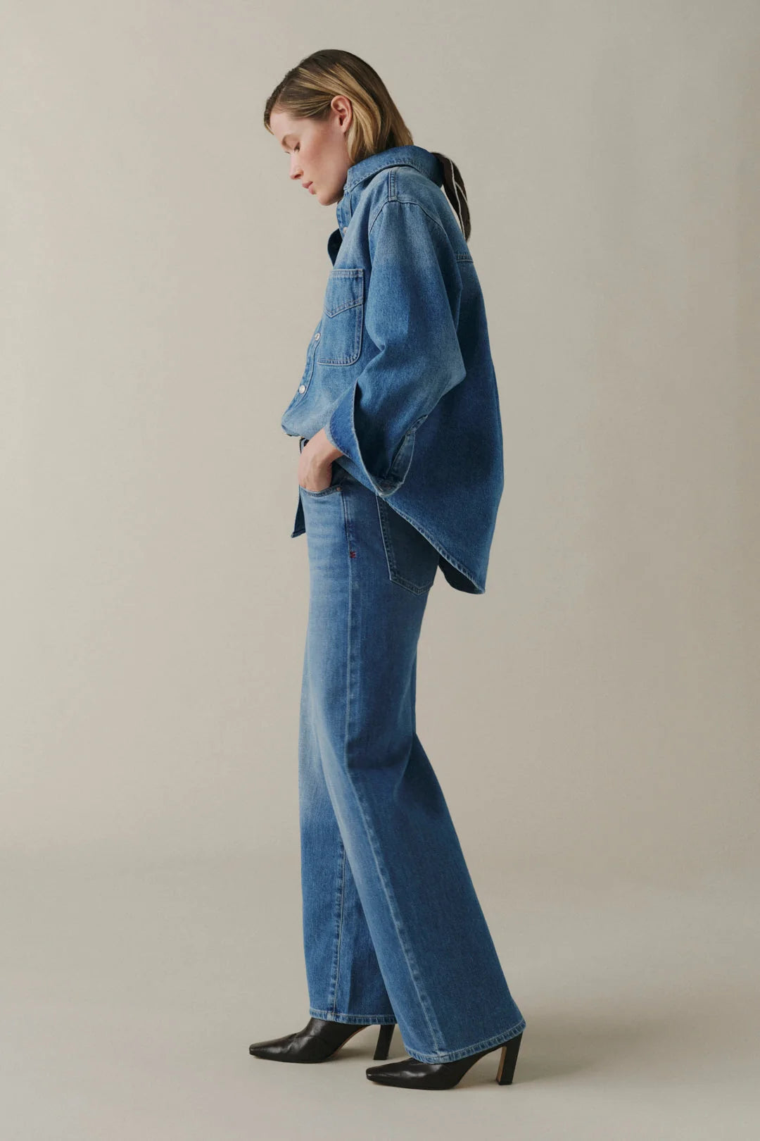 WARP + WEFT NCE WIDE LEG JEANS - BLUE MIST