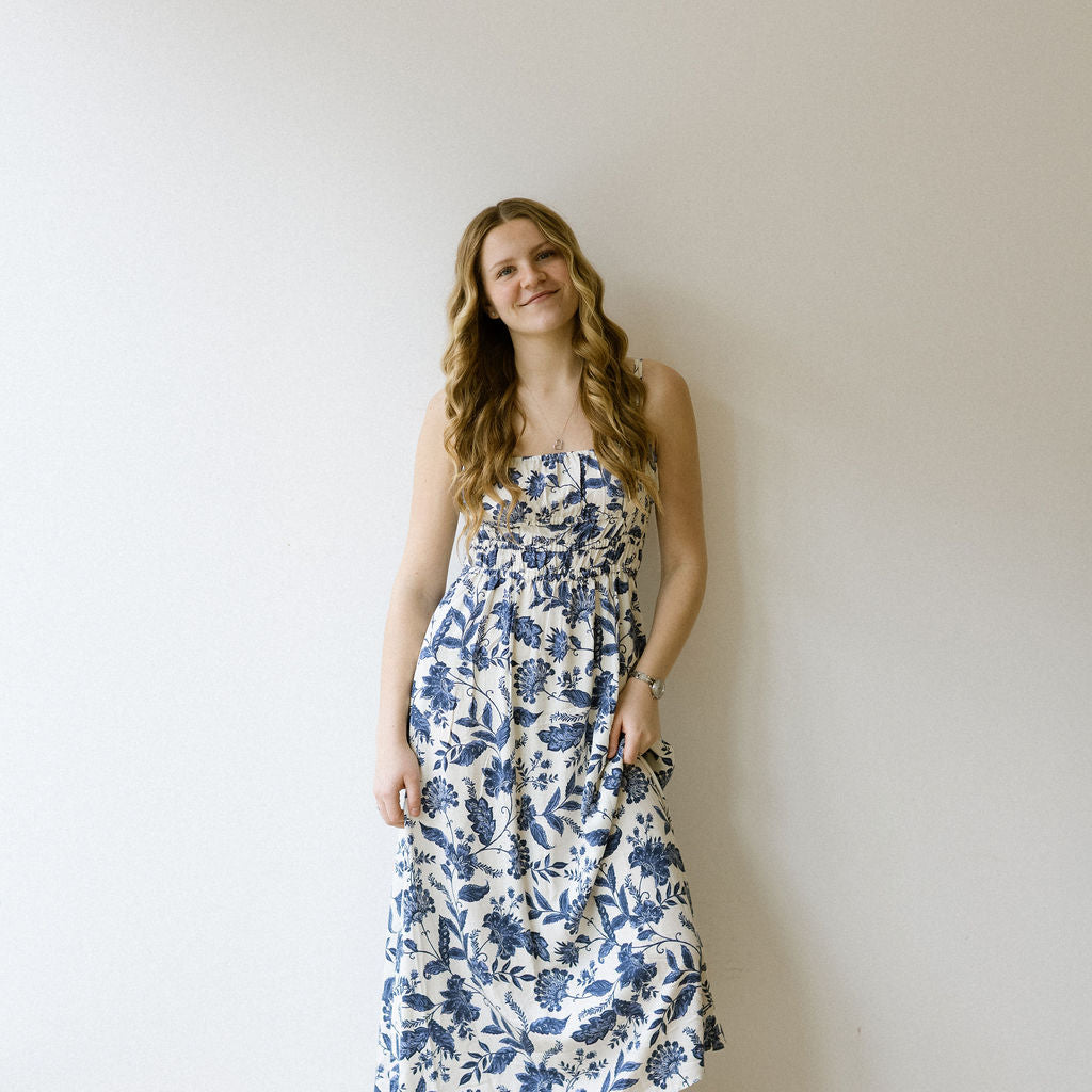 VELVET HEART TANELLA MIDI DRESS - BLUE FLORAL