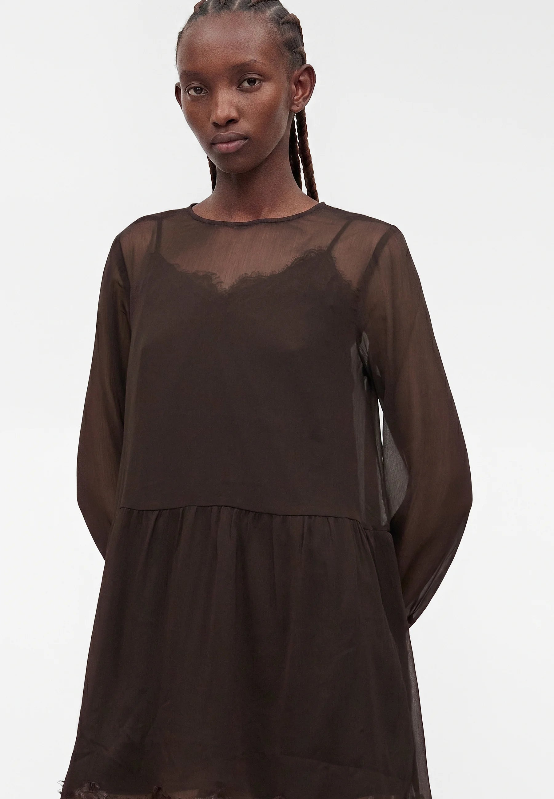 VM LALIE LS LACE DRESS - CHOCOLATE TORTE