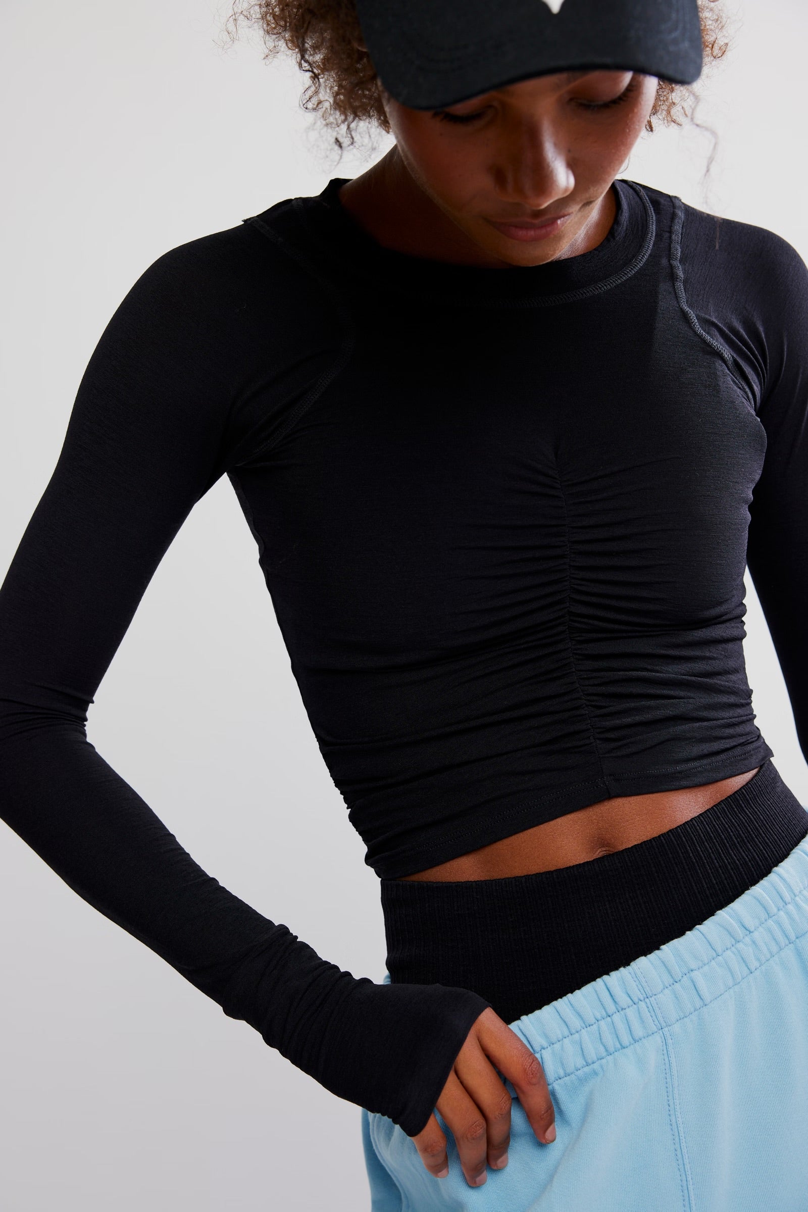 FREE PEOPLE TEMPO RUCHED TOP - BLACK
