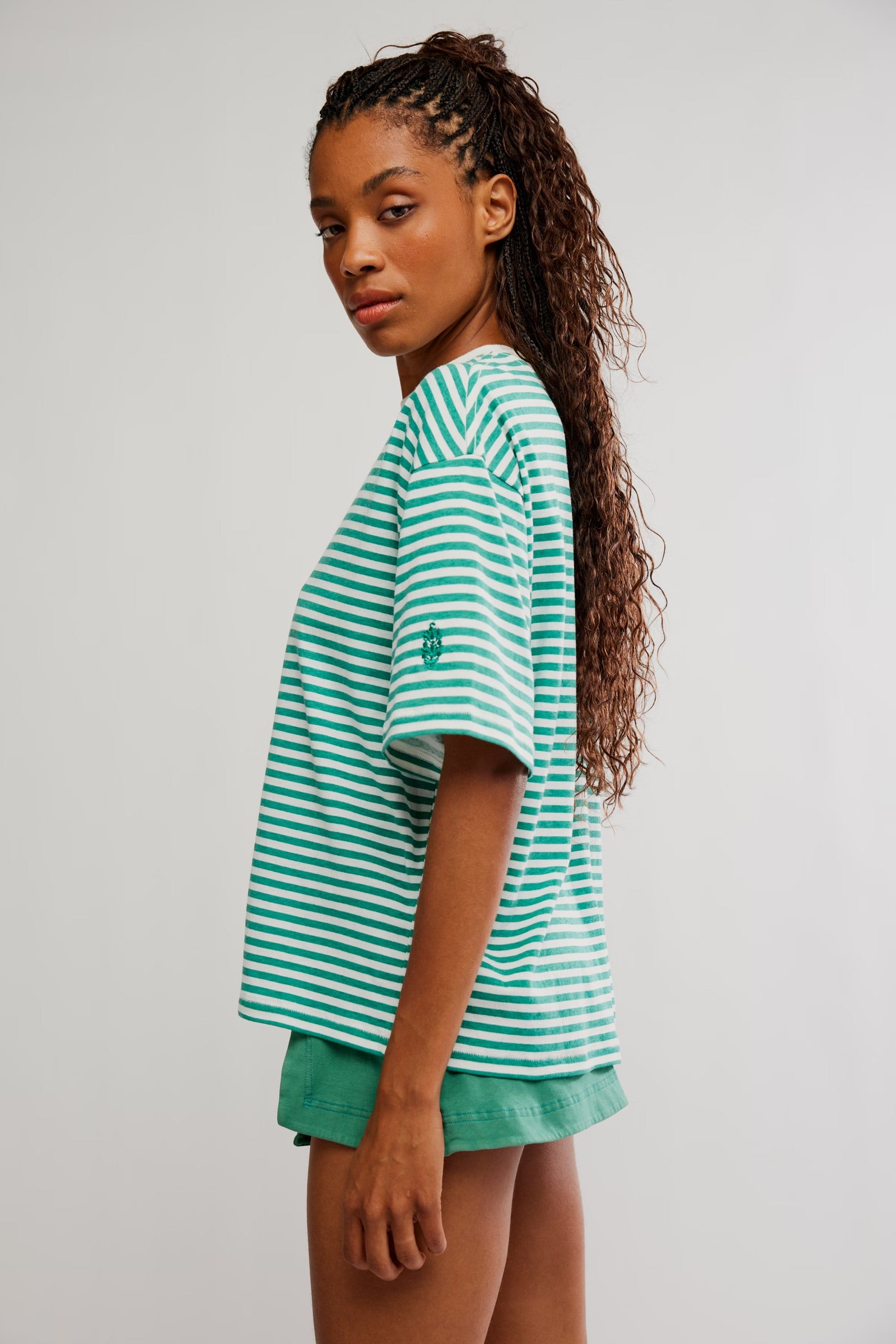 FREE PEOPLE STRIPE TACKLE TEE - GREEN COMBO