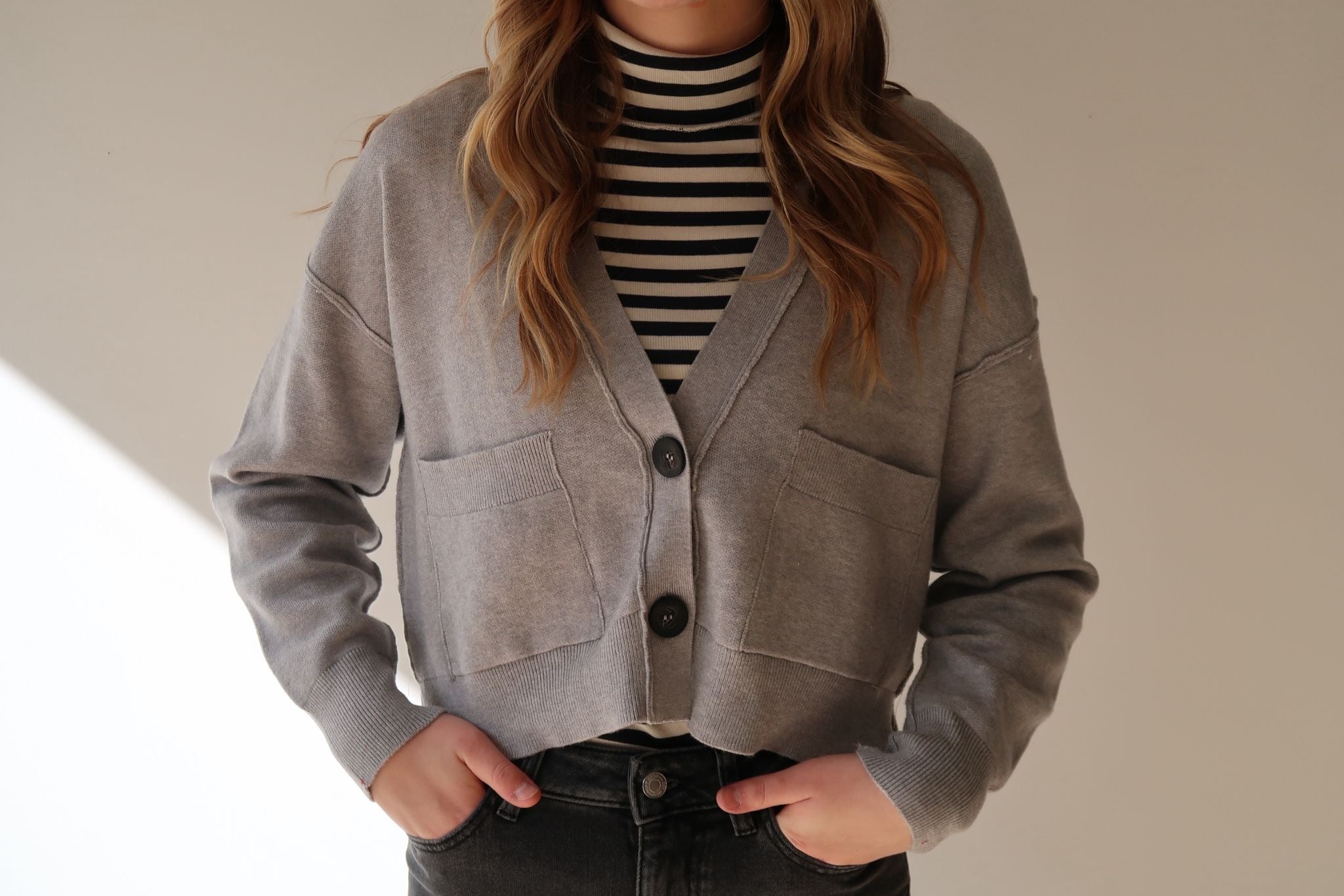 RD PATSY LONG SLEEVE CARDIGAN - GREY