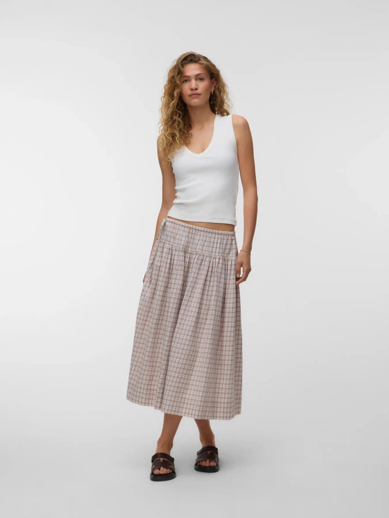 VM TAMIRA MIDI SKIRT - BRIGHT WHITE CHECKS