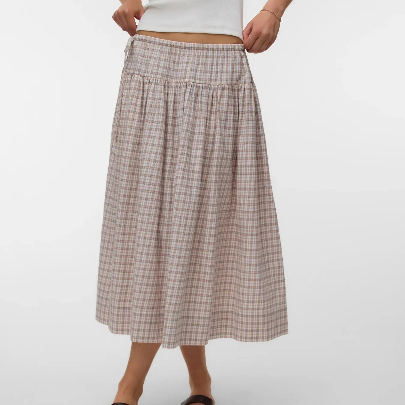 VM TAMIRA MIDI SKIRT - BRIGHT WHITE CHECKS