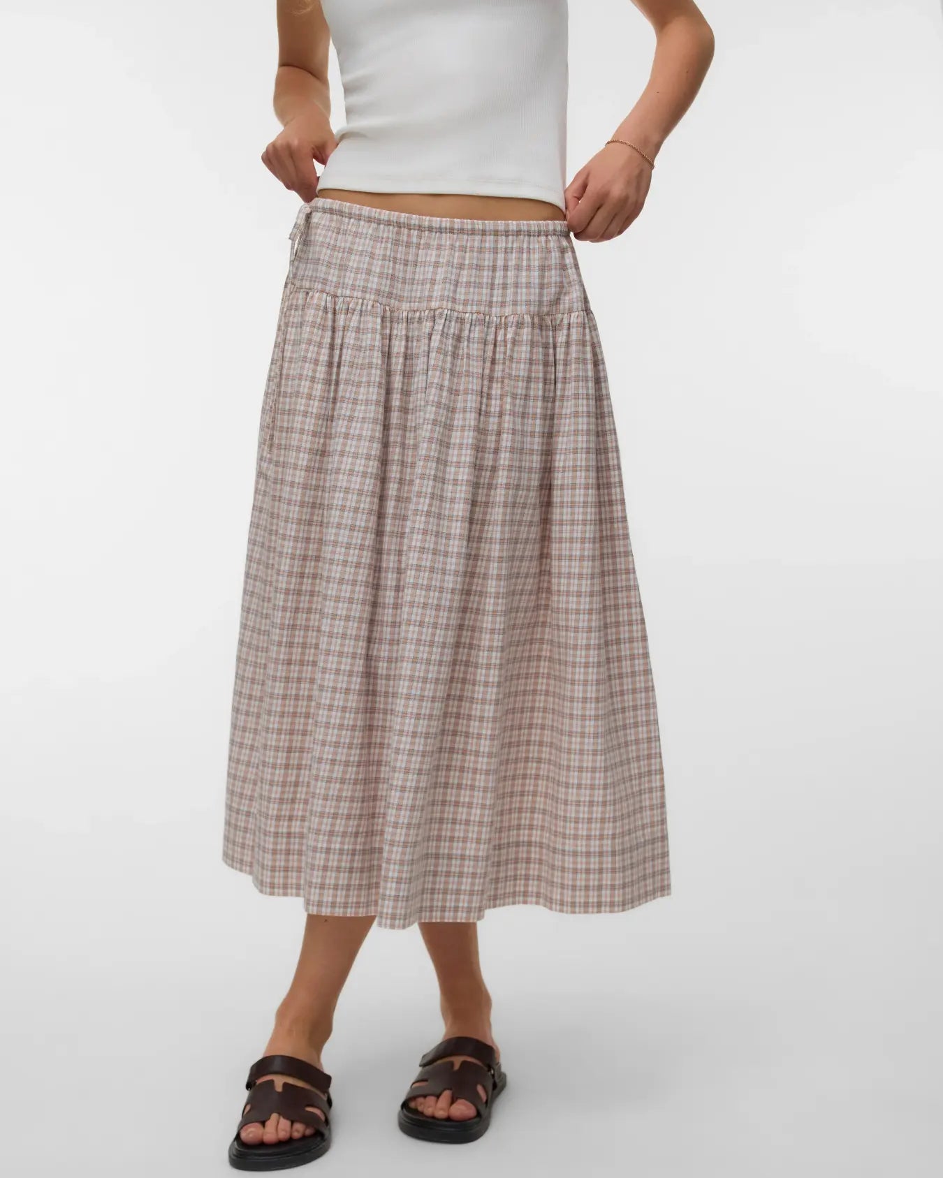 VM TAMIRA MIDI SKIRT - BRIGHT WHITE CHECKS