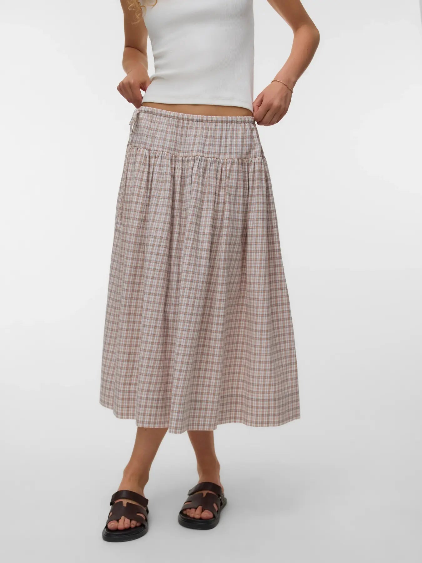 VM TAMIRA MIDI SKIRT - BRIGHT WHITE CHECKS