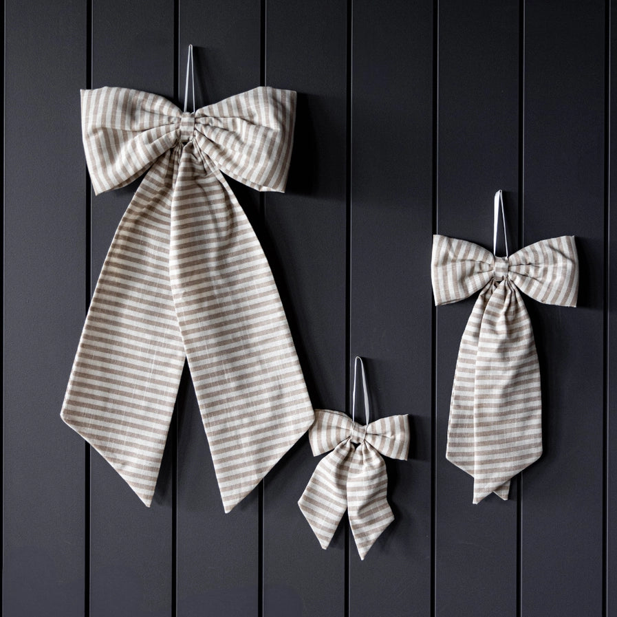 STRIPED FABRIC BOWS - BEIGE SAND