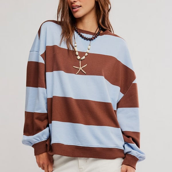 FREE PEOPLE CLASSIC STRIPE CREW WIDE - PERIWINKLE COMBO