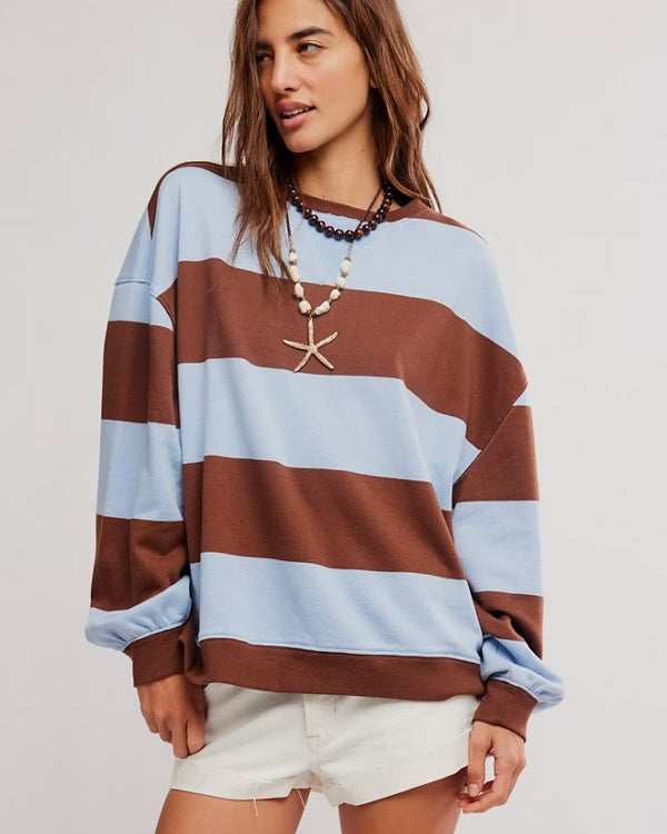 FREE PEOPLE CLASSIC STRIPE CREW WIDE - PERIWINKLE COMBO