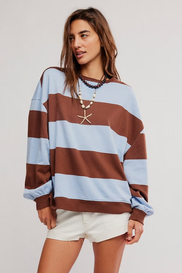 FREE PEOPLE CLASSIC STRIPE CREW WIDE - PERIWINKLE COMBO