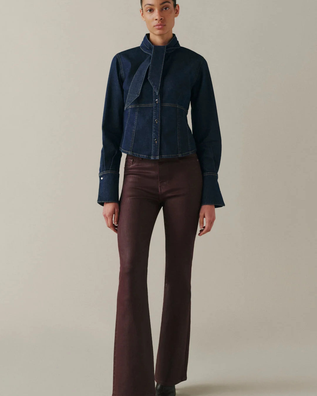 WARP + WEFT AUSTIN BOOTCUT JEANS - COATED OXBLOOD