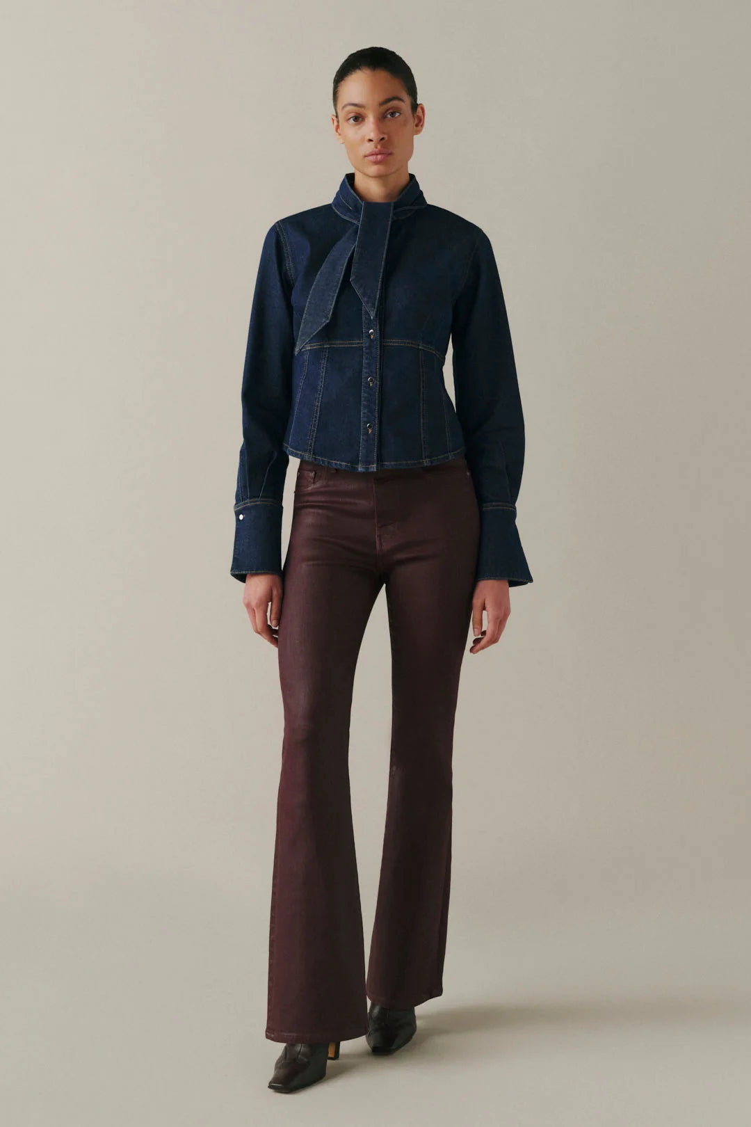 WARP + WEFT AUSTIN BOOTCUT JEANS - COATED OXBLOOD