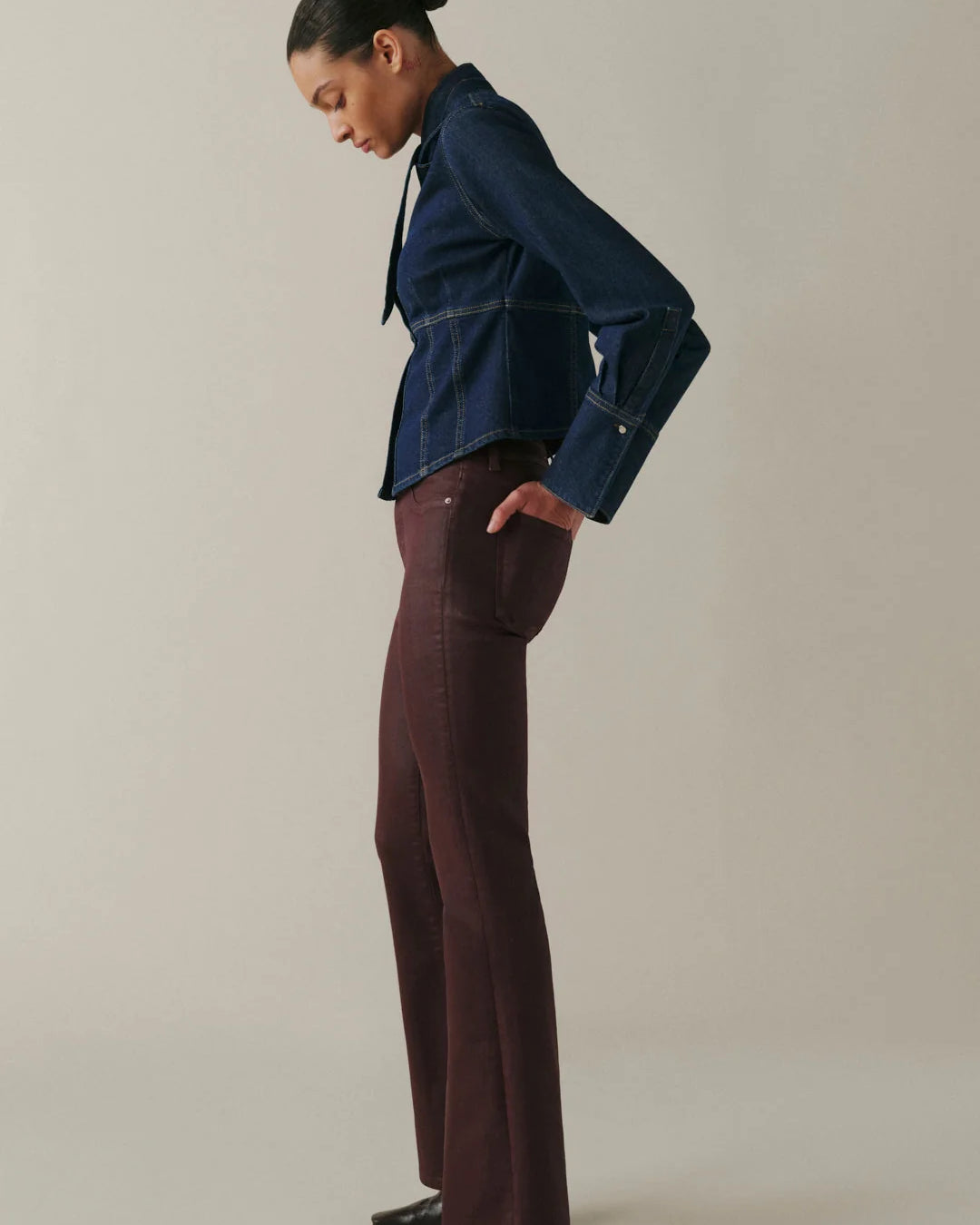 WARP + WEFT AUSTIN BOOTCUT JEANS - COATED OXBLOOD