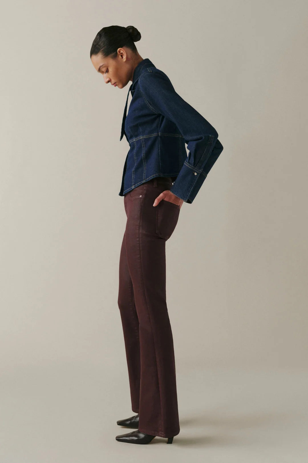 WARP + WEFT AUSTIN BOOTCUT JEANS - COATED OXBLOOD