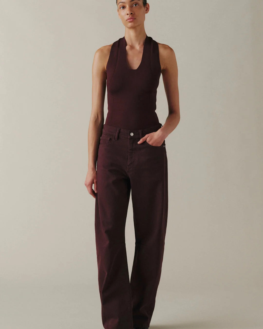 WARP + WEFT BNA SOFT CURVE BARREL JEANS - GARNET