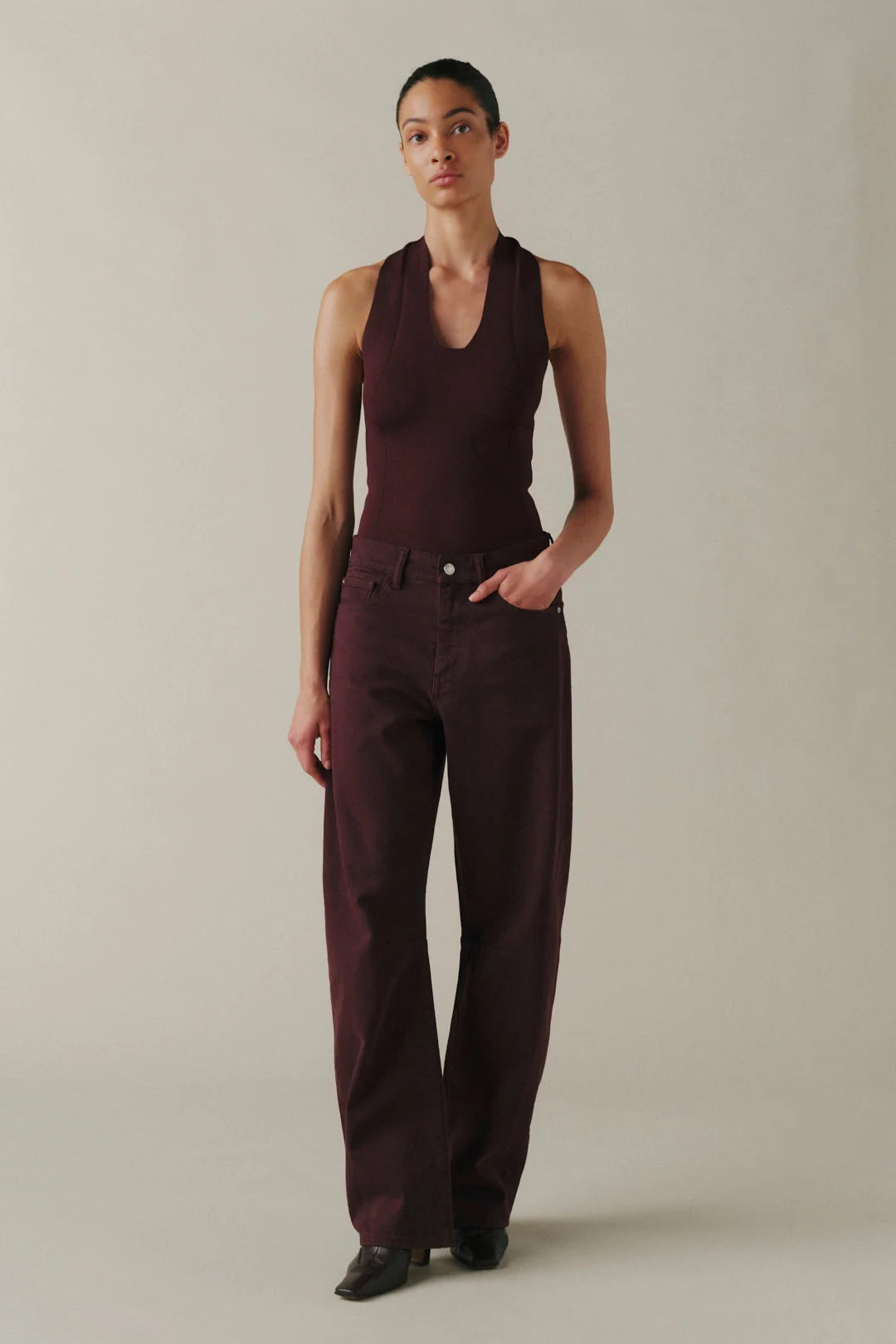 WARP + WEFT BNA SOFT CURVE BARREL JEANS - GARNET