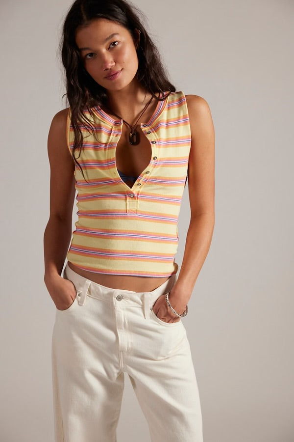FREE PEOPLE JAMIE STRIPE HENLEY - BUTTER YELLOW COMBO