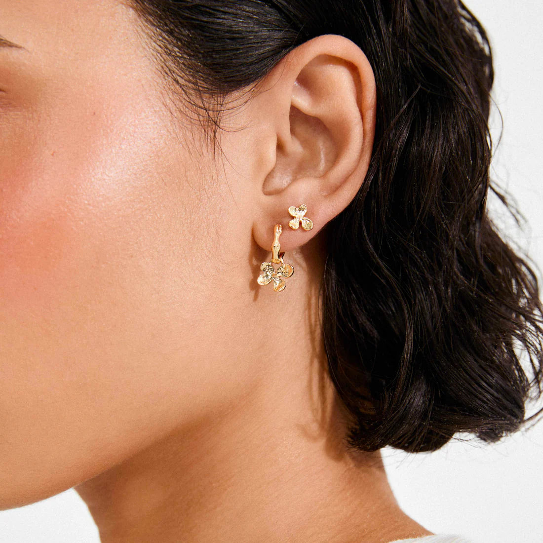 PILGRIM AJANI RECYCLED FLOWER EARRINGS 2-IN-1 SET - GOLD
