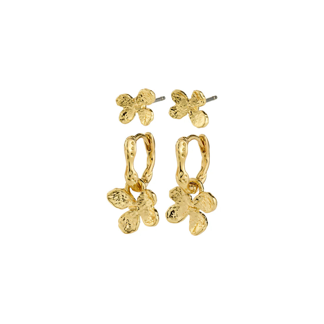 PILGRIM AJANI RECYCLED FLOWER EARRINGS 2-IN-1 SET - GOLD