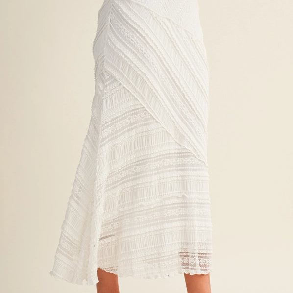 AMALFI TEXTURED DIAGONAL LACE MIDI SKIRT - OFF WHITE