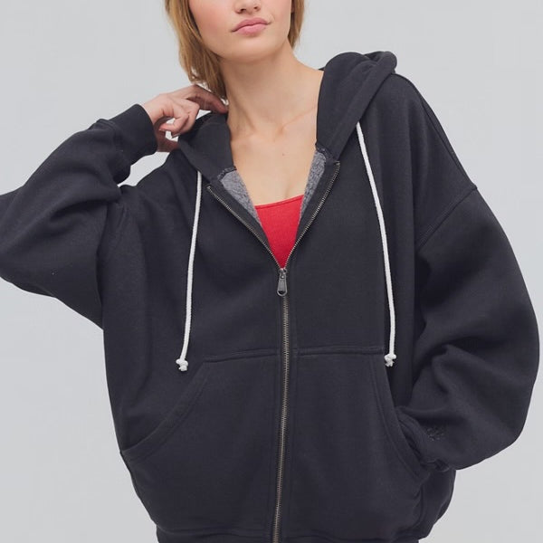 FREE PEOPLE FINAL CALL ZIP HOODIE - BLACK