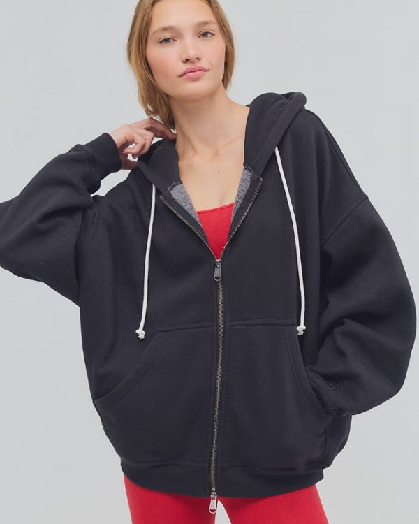 FREE PEOPLE FINAL CALL ZIP HOODIE - BLACK