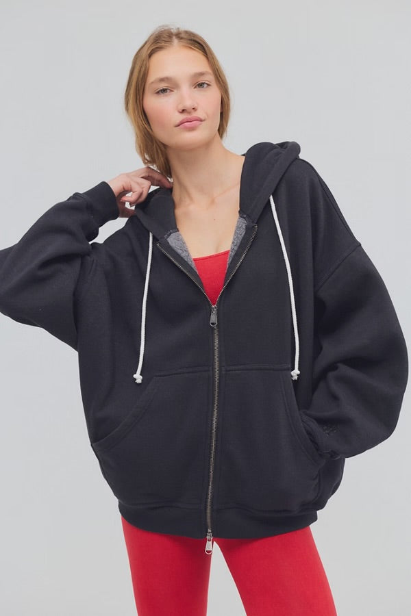 FREE PEOPLE FINAL CALL ZIP HOODIE - BLACK