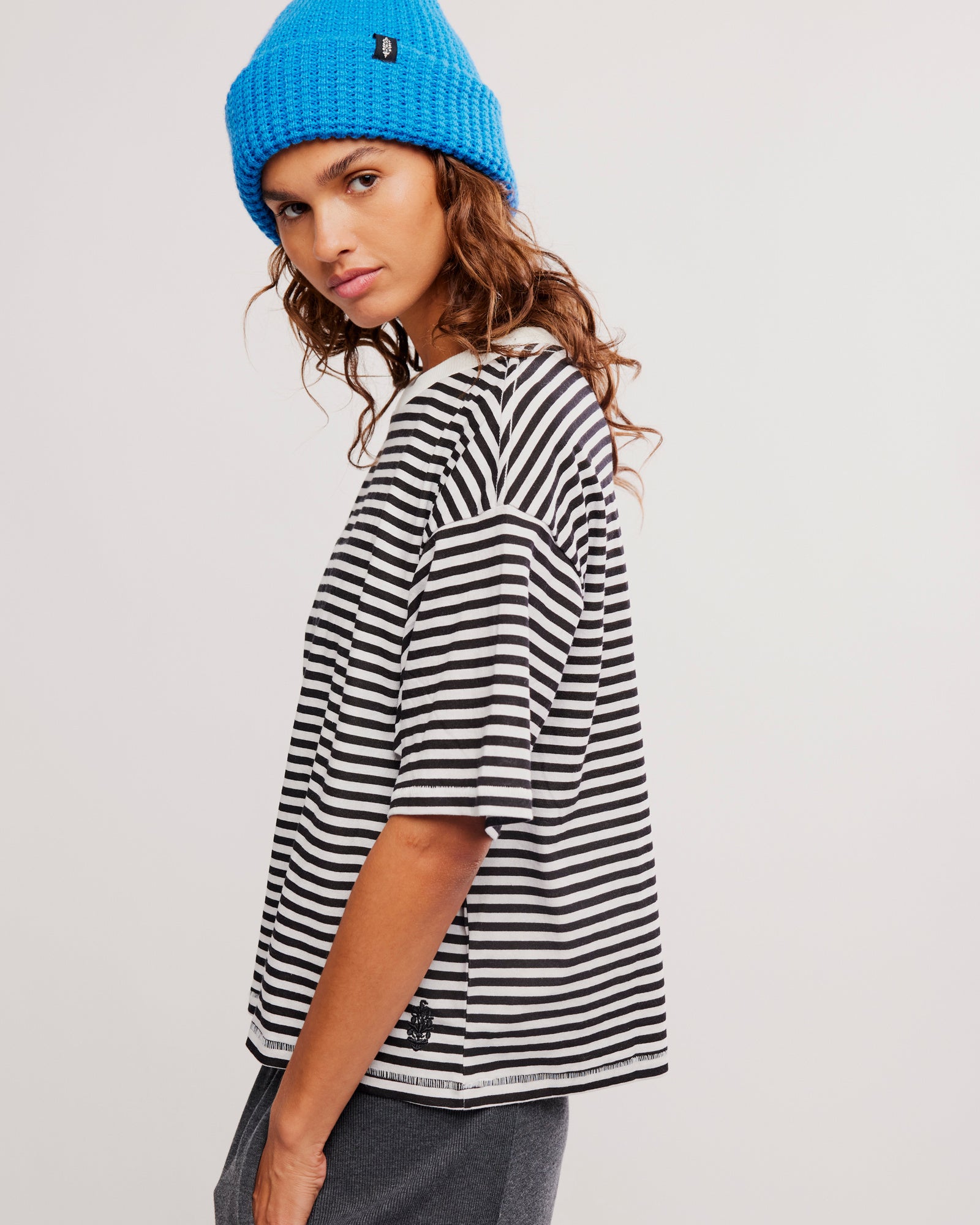 FREE PEOPLE STRIPE TACKLE TEE - BLACK COMBO