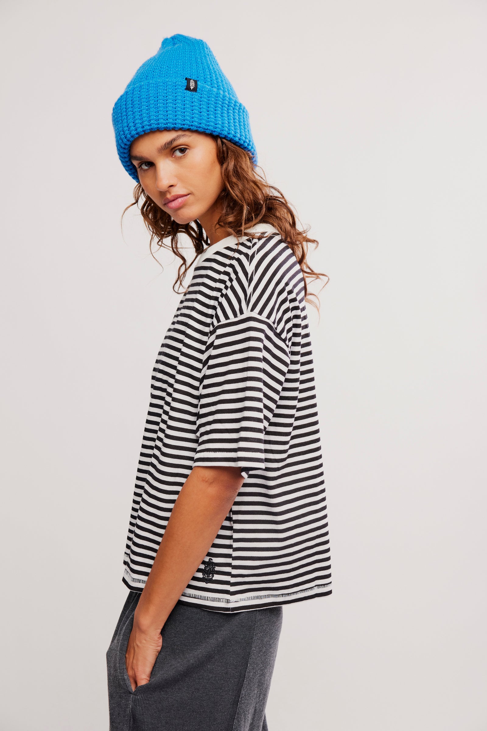 FREE PEOPLE STRIPE TACKLE TEE - BLACK COMBO