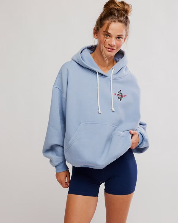 FREE PEOPLE FINAL CALL FRONT LOGO HOODIE - DARK SLATE COMBO