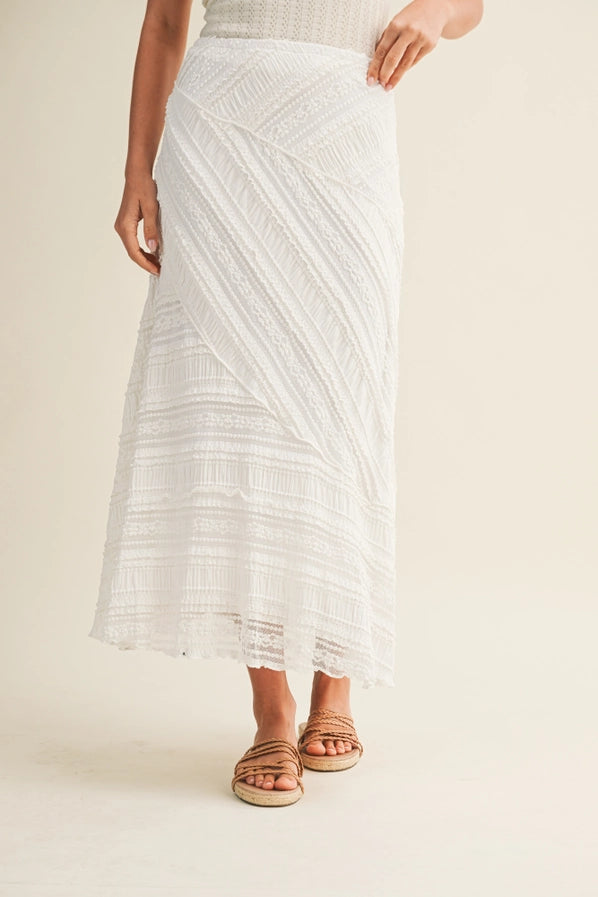 AMALFI TEXTURED DIAGONAL LACE MIDI SKIRT - OFF WHITE