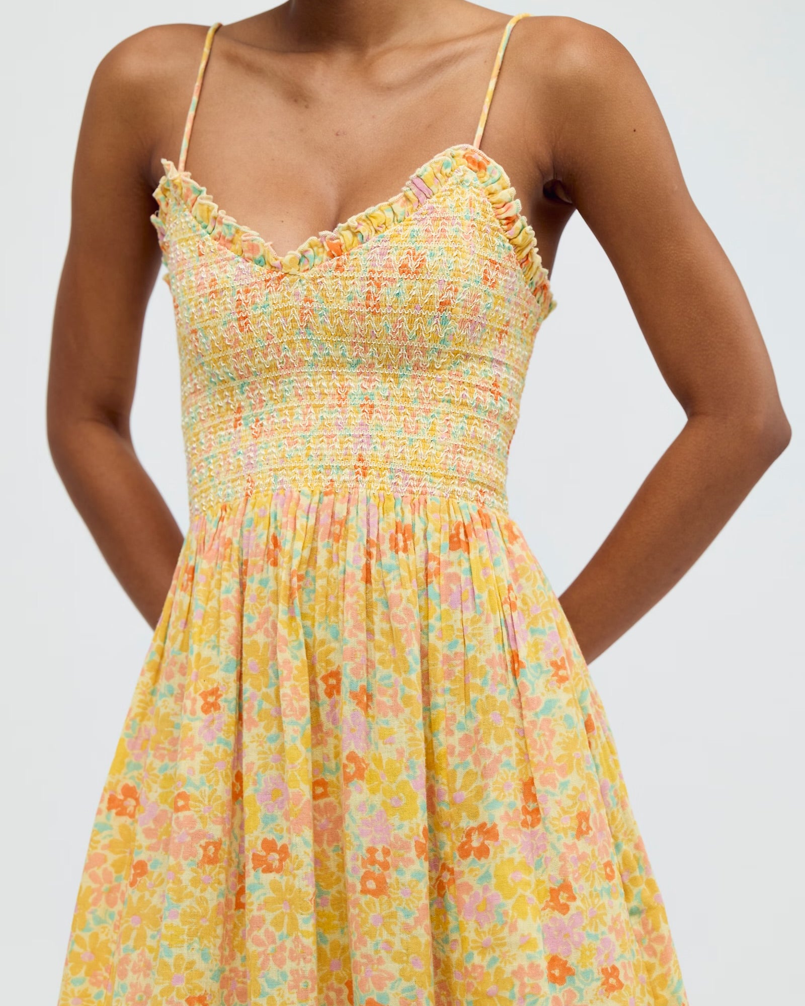 FREE PEOPLE SWEET NOTHINGS MIDI DRESS - LEMON ICING COMBO