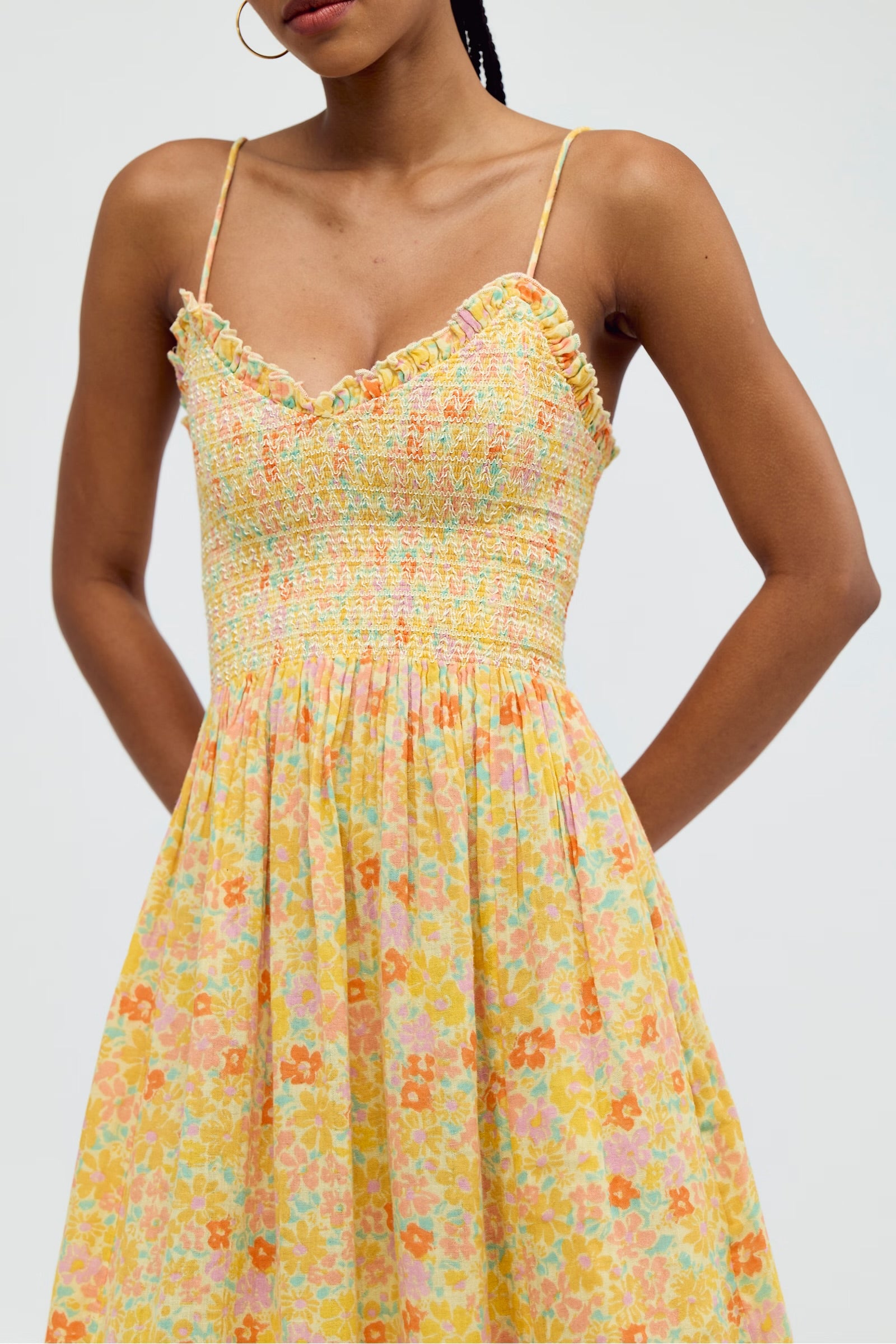 FREE PEOPLE SWEET NOTHINGS MIDI DRESS - LEMON ICING COMBO