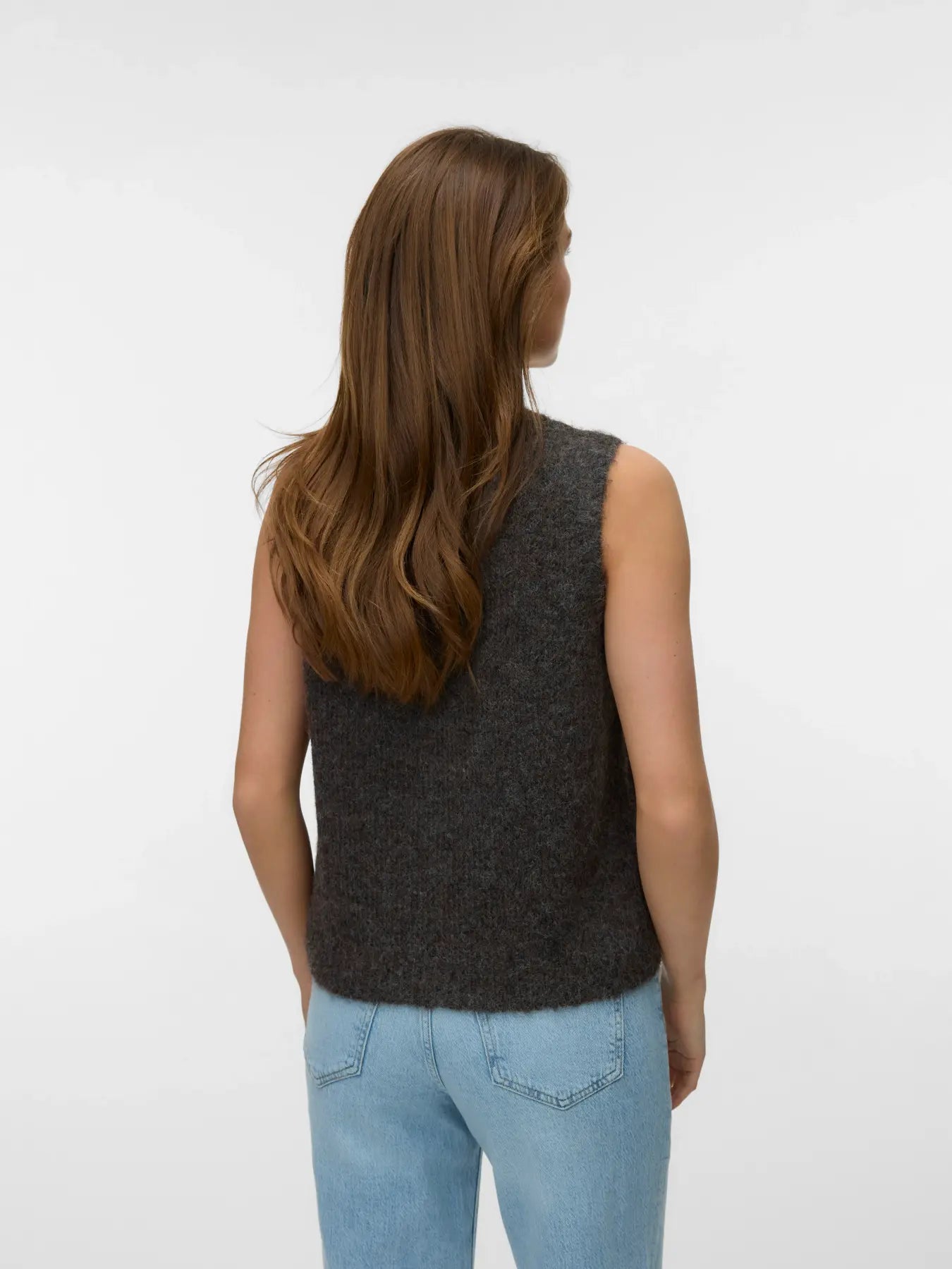 VM NOVAH O NECK BUTTON VEST - CHOCOLATE MELANGE
