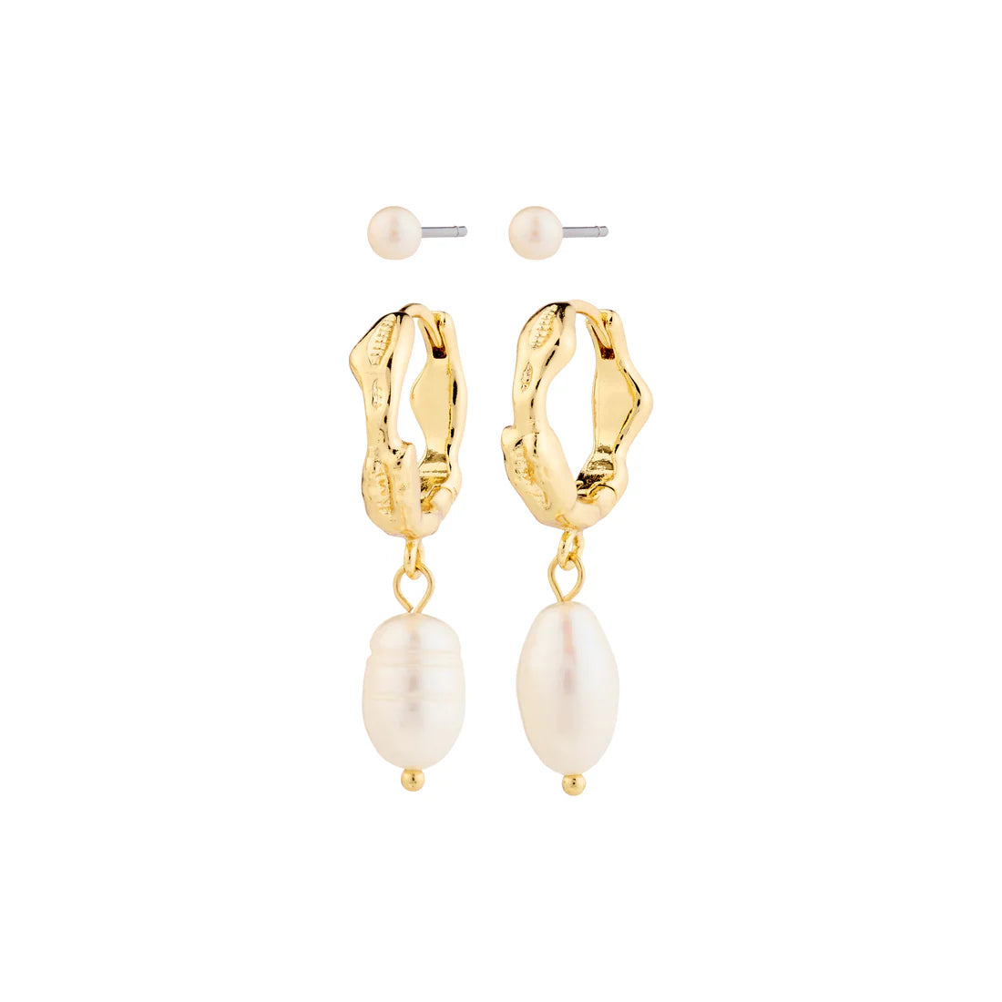 PILGRIM CONSTANCE FRESHWATER PEARL EARRINGS 2-IN-1 SET - GOLD
