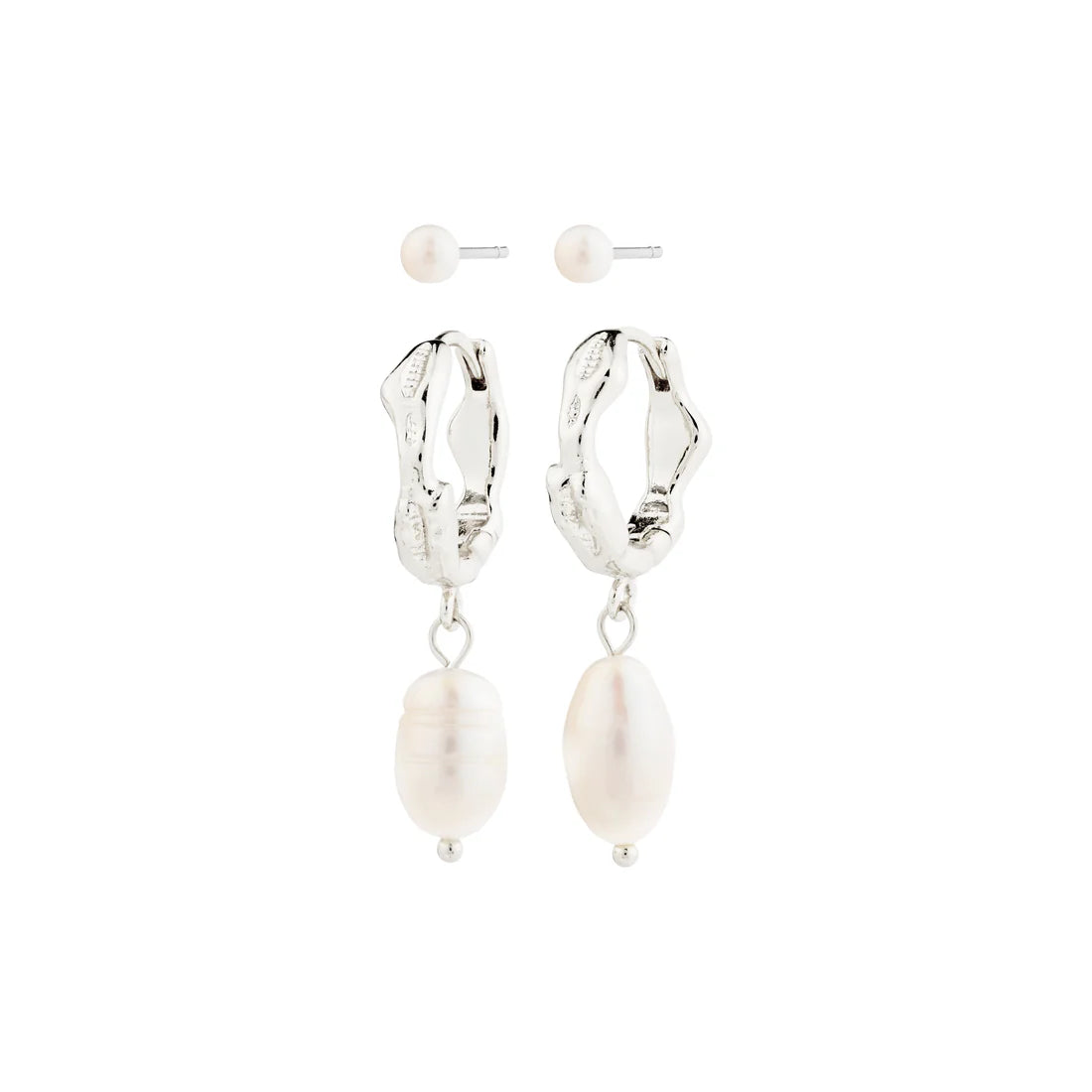 PILGRIM CONSTANCE FRESHWATER PEARL EARRINGS 2-IN-1 SET - SILVER