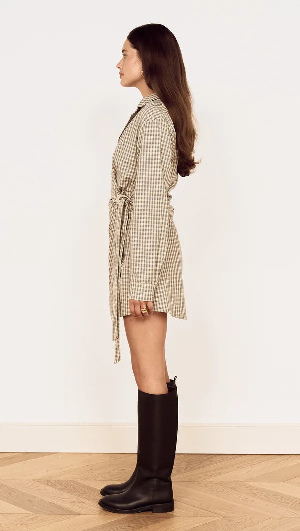 MINKPINK MILA WRAP COTTON PLAID DRESS - CHECK