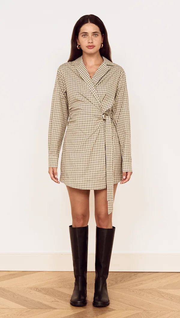MINKPINK MILA WRAP COTTON PLAID DRESS - CHECK